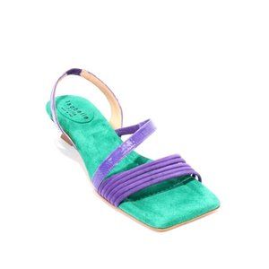 Isabelle 656 Purple Green Suede Elongated Square Toe Slides Sandals